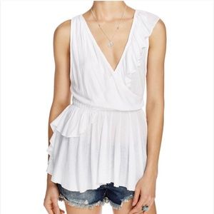 Free People White Ruffle Flowy Boho Wrap Top